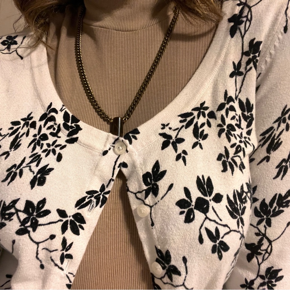 Croft & Barrow Cream and Black Floral Cardigan